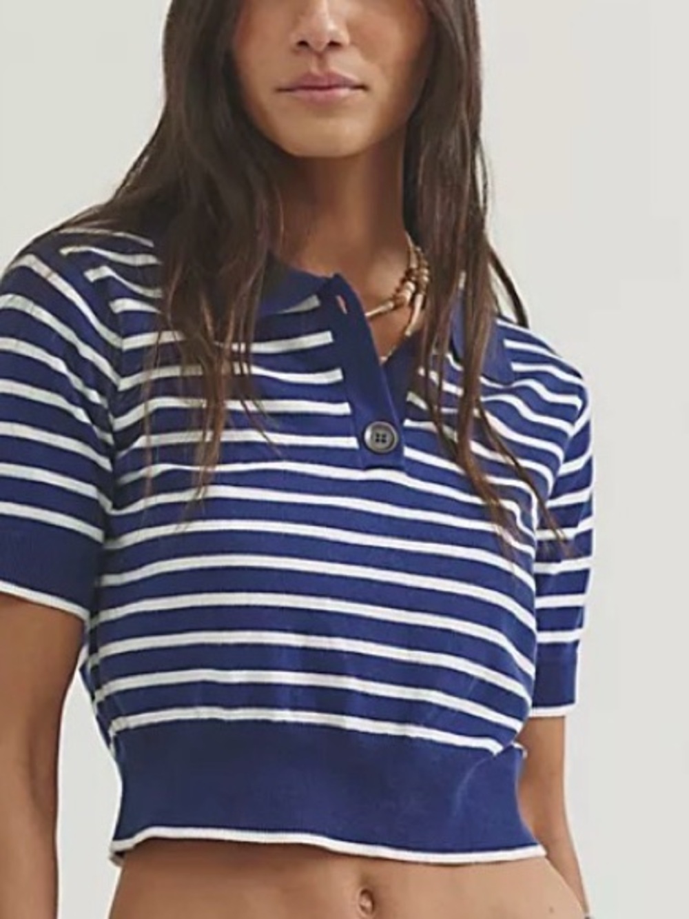 Free People We The Free Perfect Striped Polo. NWT. Navy
